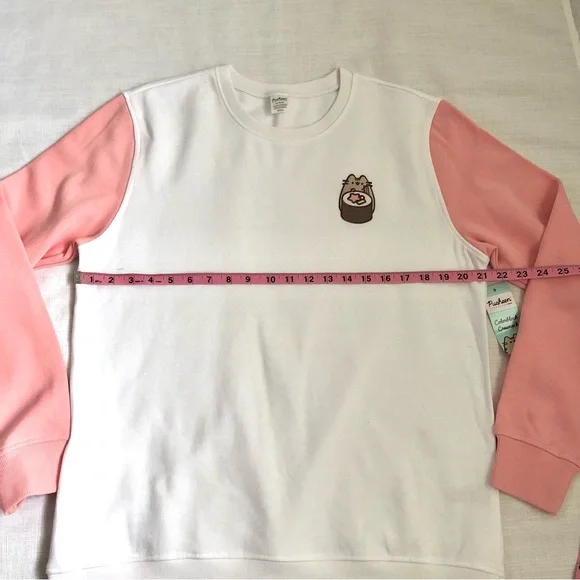NWT Pusheen Sushi Pink / White Colorblock Crewneck Sweatshirt Size Medium - Picture 8 of 9